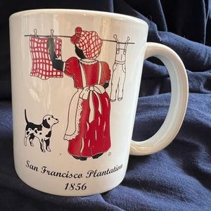 San Francisco Plantation mug 1856. Woman on front hanging clothes on clothesline